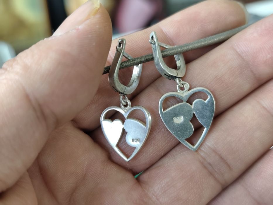 Сребърни обеци сърце със седеф 925