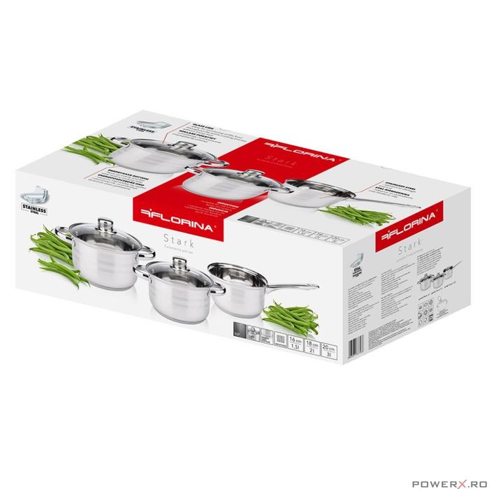 Set oale din inox, 2l, 3l, cu capac, cratita de 1.5l, 5 piese, Stark