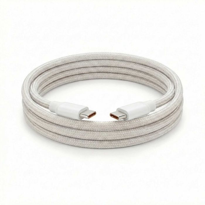 Cablu USB-C 60W, 1m, Împletit, Alb, NOU