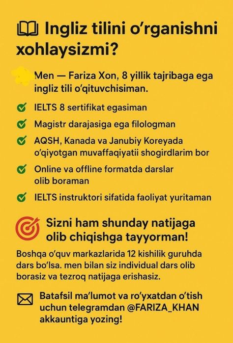 Ingliz tili darslari (repetitor)