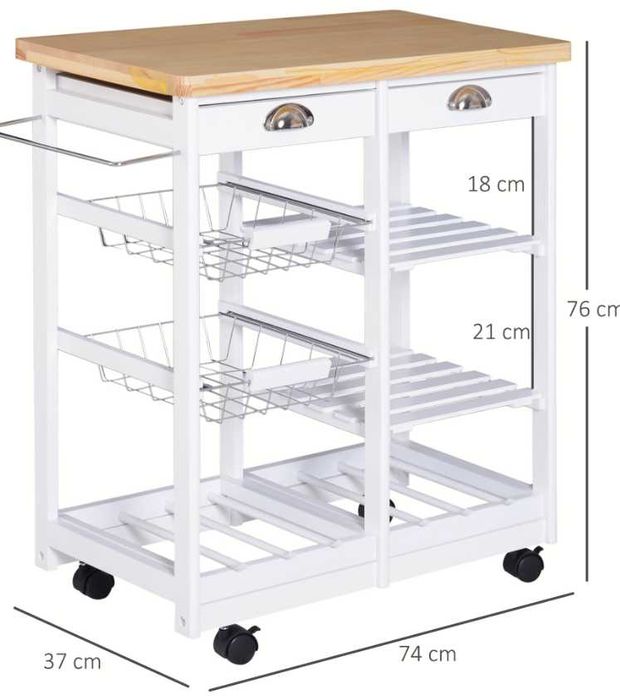 Carucior pentru bucatarie , alb , HOMCOM