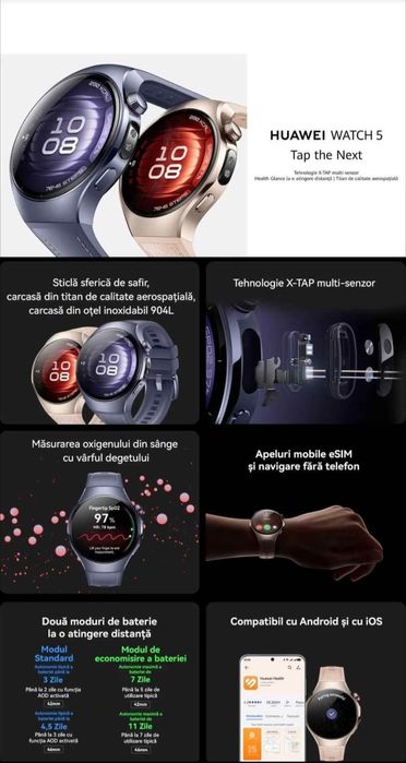 Huawei watch 5 sigilat black/purple titan LTE(eSIM), garantie