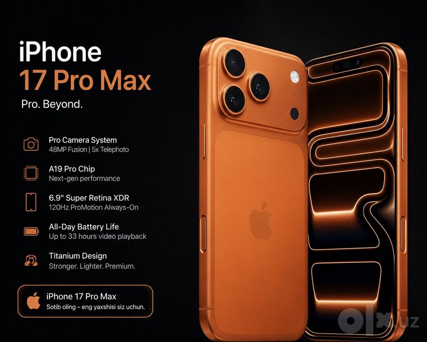 AYFON 17 Max 100% Batareyka 45 Sikl Iphone 17 Pro Max ORANGE Ideal
