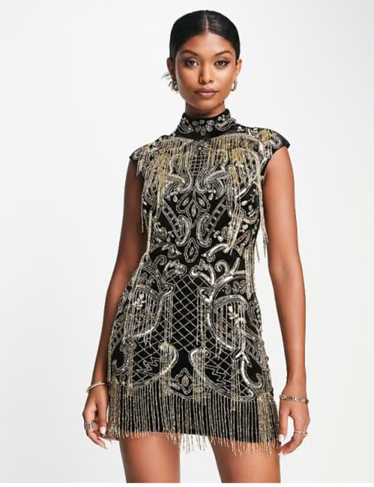 Rochie Asos din catifea / bijuterie / franjuri