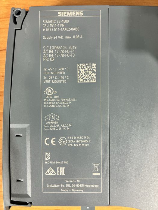 Siemens S7-1500 cu 2 module IO modul DQ 32×24V și DI 32× 24V+CM PtP RS232