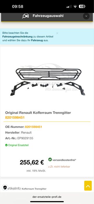 Grilaj separare portbagaj Renault Kadjar
