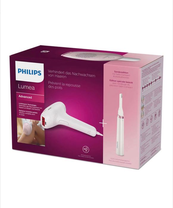 Фотоепилатор IPL Philips Lumea Advanced BRI920/00, + тример, Бял/Розов
