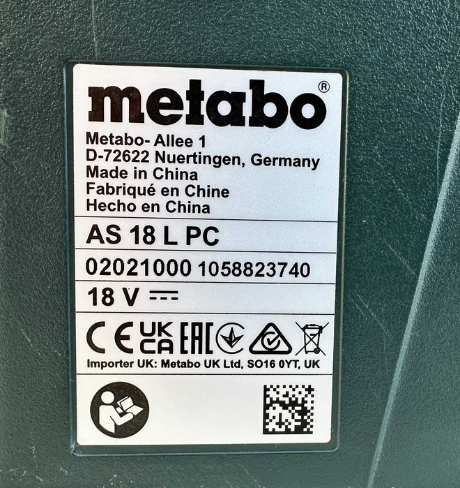 METABO AS 18 L PC - Акумулаторна прахосмукачка 18V като нова!