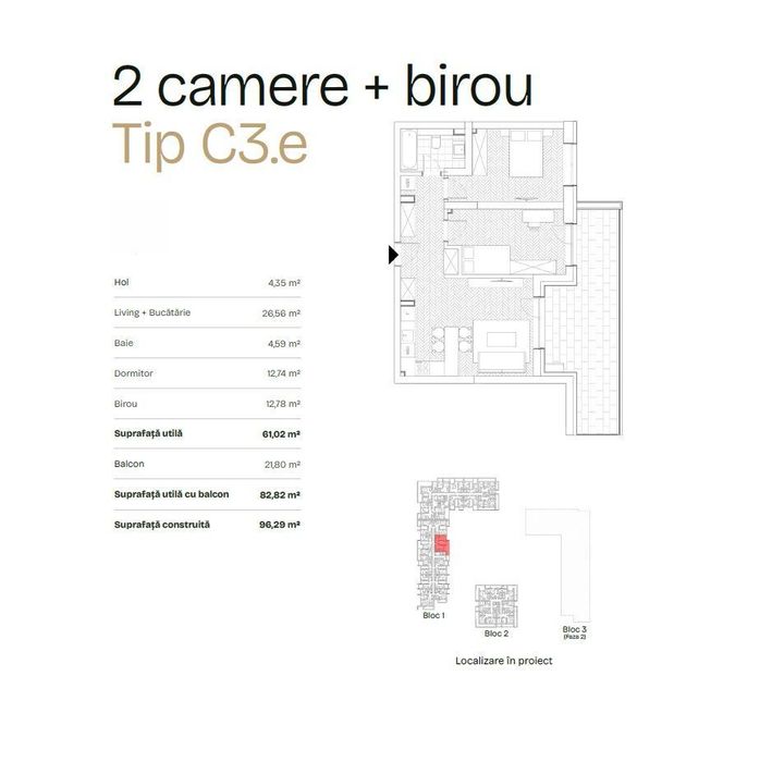 De Vanzare Apartament 2 camere + birou + terasa 21.8mp, Bdul Ghencea