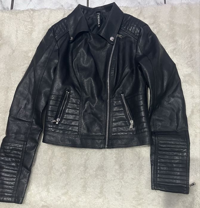 Дамско черно кожено яке Feihua