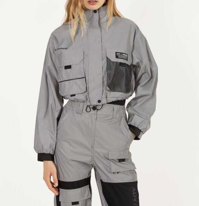 К-кт Bershka светлоотразяващ-сребристо-сн.3,р-р XS.Ново.Непромокаем-панталон с късо горно