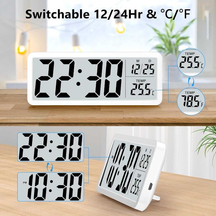 НОВ! Дигитален стенен часовник, големи цифри, температура, безшумен