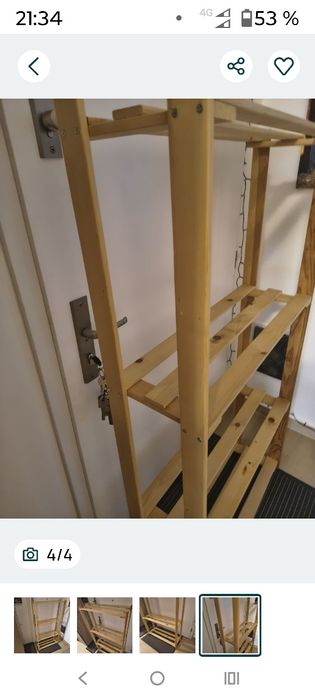 Raft din lemn, cu 4 rafturi, de dimensiuni 26x78 cm și înălțime de 150 cm. Ideal pentru depozitarea și organizarea obiectelor în casă sau birou.