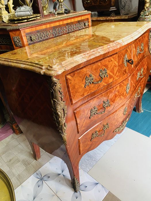 Comoda  Vintage Marmura Lemn Masiv Bronz Intarsii Baroc Louis XV Antic
