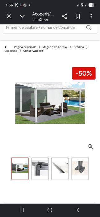 Acoperiș/verandă din aluminiu pentru terasă, aprox. 434 x 303 x 258 cm - Alb