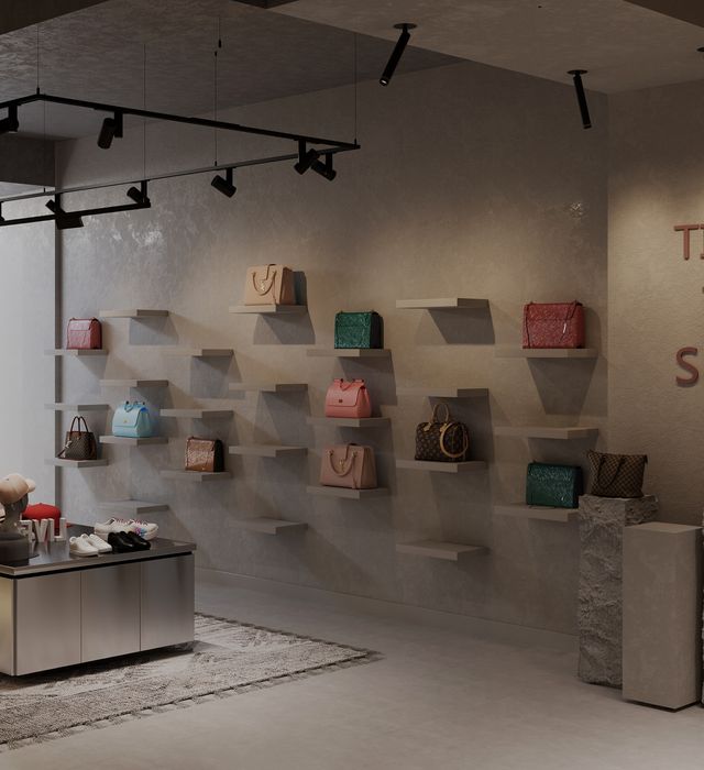 Дизайн интерьер магазин одежды  кроссовок минимализм