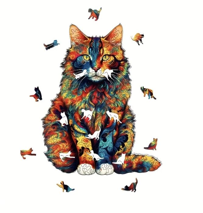 Красив дървен пъзел с котка. Голям размер.