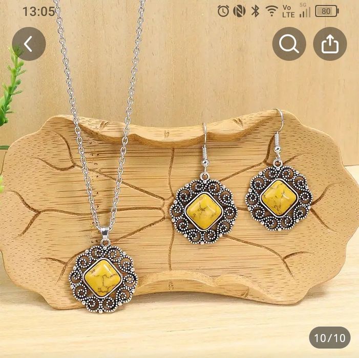 1 чифт обеци + 1 гривна + 1 колие Комплект ретро бижута Сребърно покри