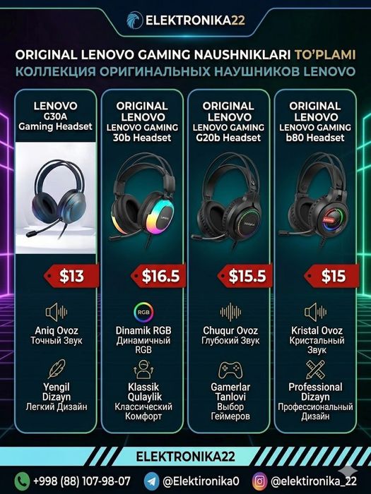 LENOVO gʻaming naushniklari