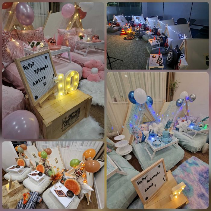 Парти къмпинг с палатки за рожден ден, пикник, празник.