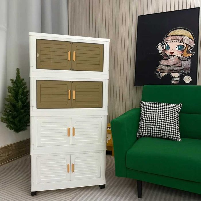 Dulap Modular cu 4 Nivele, Usi Magnetice si Roti – 53,5x25x100 cm