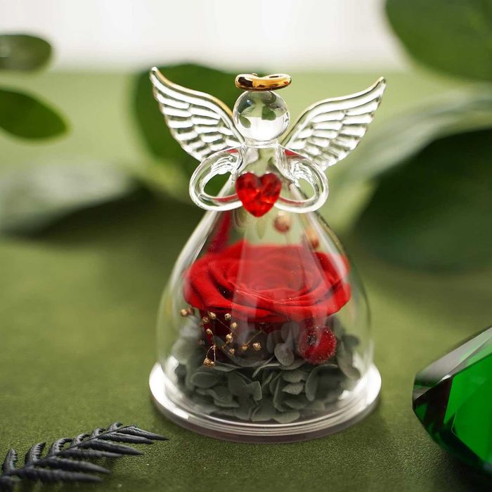 Trandafir criogenat, forma de ingeras, din sticla, ROSU - 12cm