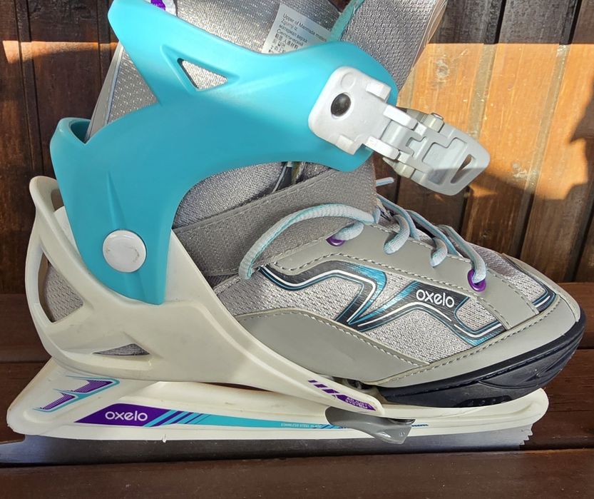 Patine de gheață Oxelo fit 100 gri-turcoaz, 35/38, otel