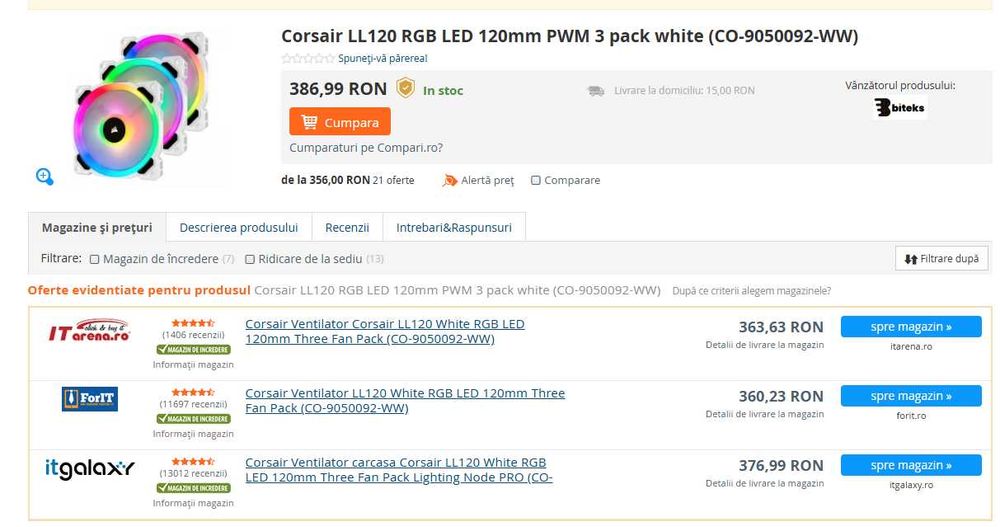 Ventilatoare Corsair LL120 white - triple pack