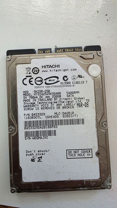 Harddisk Hdd Hitachi 2.5" 250gb 100%/87%