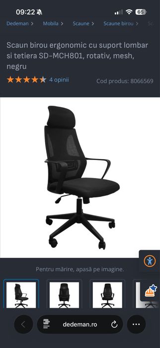 Scaun birou ergonomic cu suport lombar si tetiera