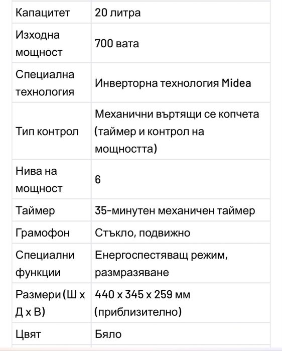 Микровълнова фурна  Midea
