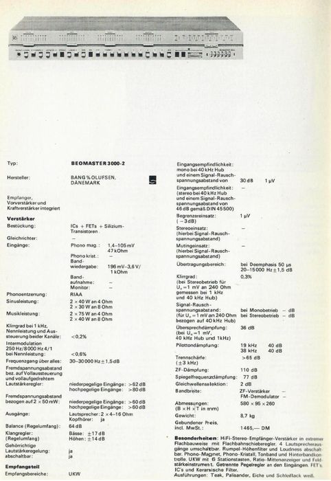 Receiver/Amplificator-Radio Bang&Olufsen Beomaster 3000-2