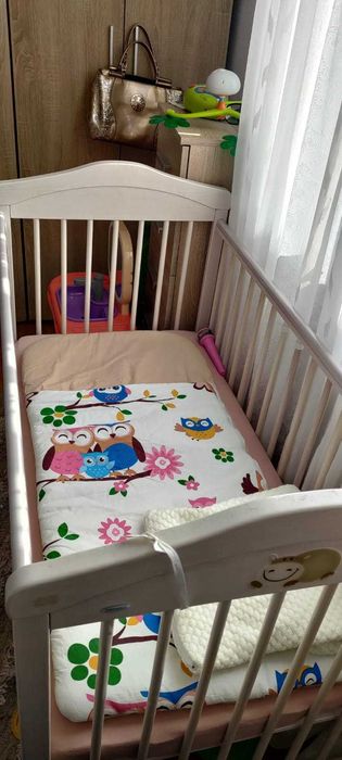 Pătuț bebe, din lemn cu laterala culisanta, Drewex Hippo, Alb