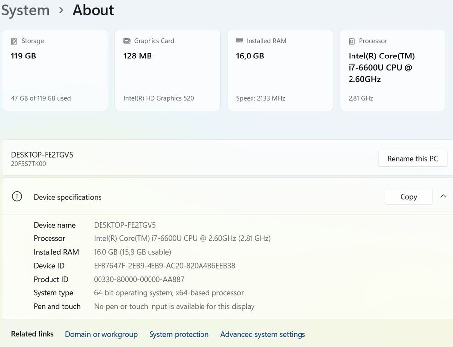 Laptop Lenovo 12.5 i7 6600u 2,6Ghz/3,4Ghz, 16GB, 128GB, Win11 Office24