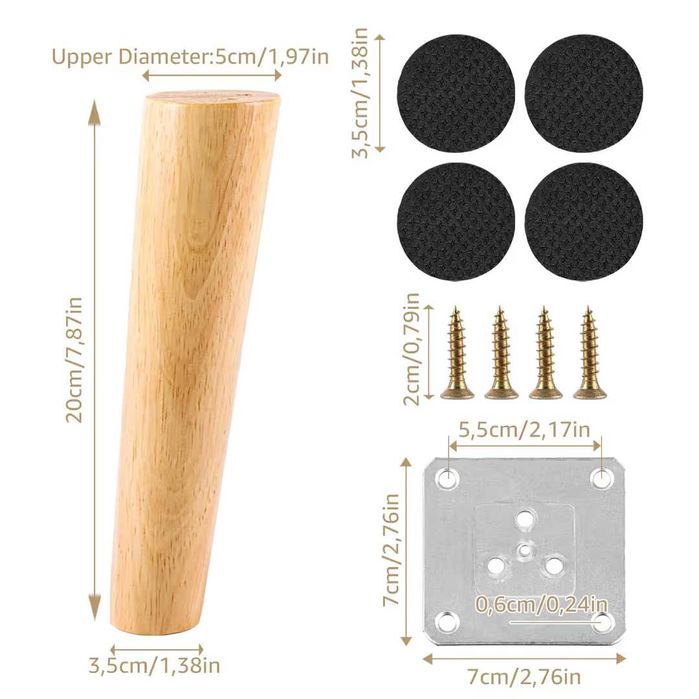 Picioare din lemn pentru mobilier 4buc 20cm