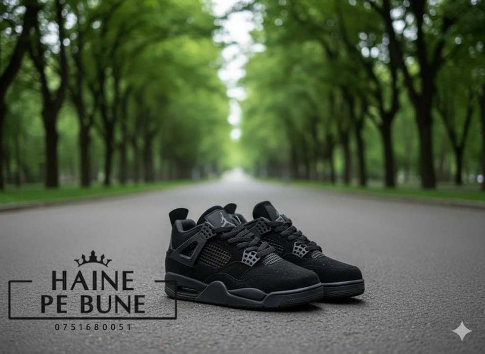 Adidasi Jordan 4 Retro Black Cat - Adidasi Fete Baieti
