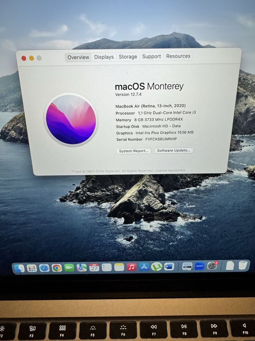 Macbook Air Retina 13, 2020, i3,8gb,250Gb