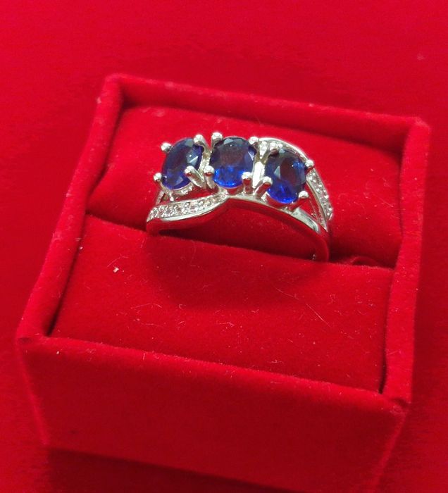 GR119, inel placat aur alb1 8k,zirconii albe/safir, regal, deosebit