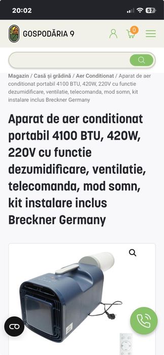 Aer conditionat portabil Breckner Germany 4100 BTU - Ca NOU, folosit de 2 ori
