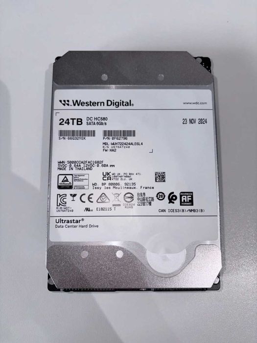 Hard drive WD Ultrastar 24TB HC580 SATA 512MB cache, garantie 2030