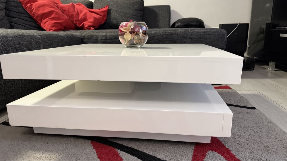 Маса бял лак MDF въртяща/2 нива