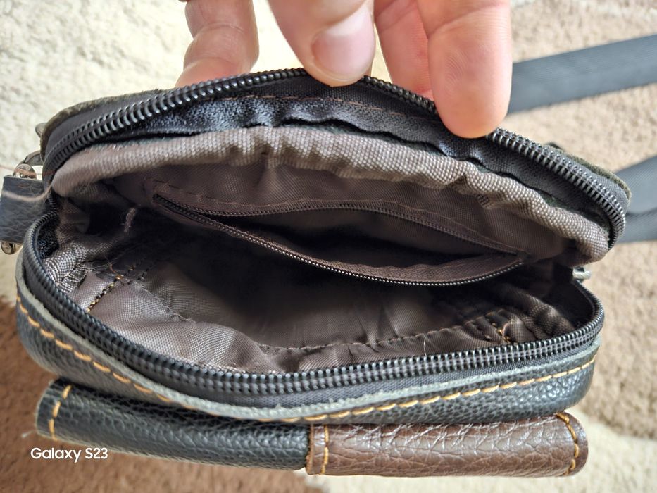 Borseta din piele naturala moale maro cu buzunar