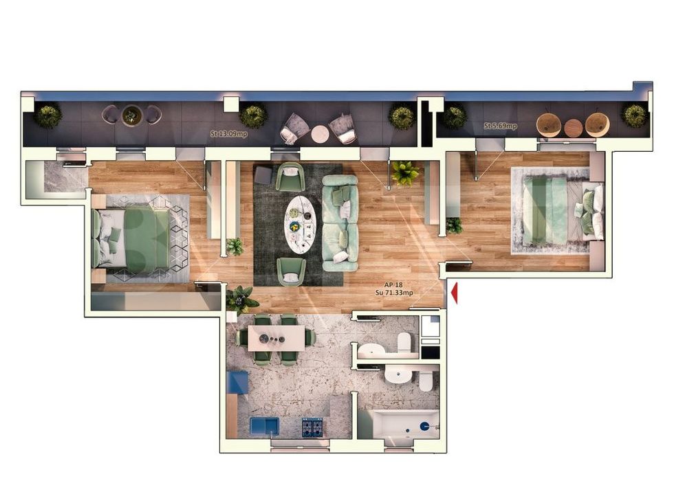 Apartament 3 Camera, 71 mp, 2 Bai, Terasa 19 mp, Zona Iulius Mall — fotografia 3