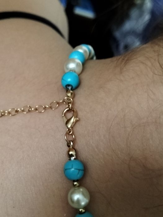 Set bijuterii boho- colier, brățară, cercei și inel, turcoaz & perle