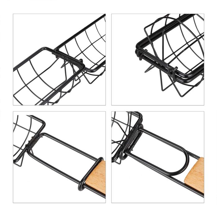 Cos pentru gratar metal cu maner din lemn pentru prajit carne & legume