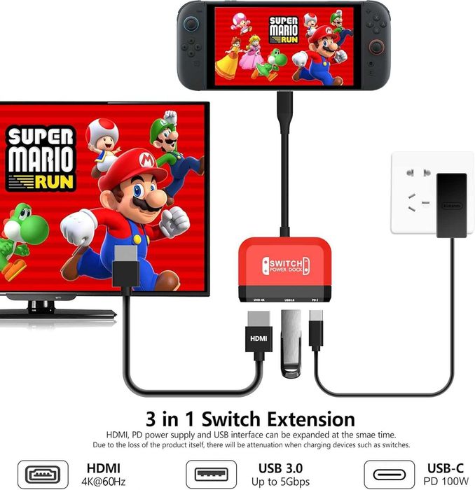 Докинг станция GKEAPZA Switch за Nintendo Switch/OLED Switch, 3-в-1