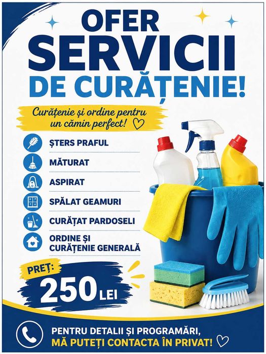 Anunț pentru loc de muncă ofer servici de curățenie