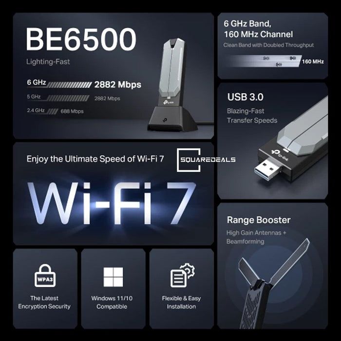 # TPlink Archer TBE400UH BE6500 WiFi 7 High Gain Tri-Band USB Adapter