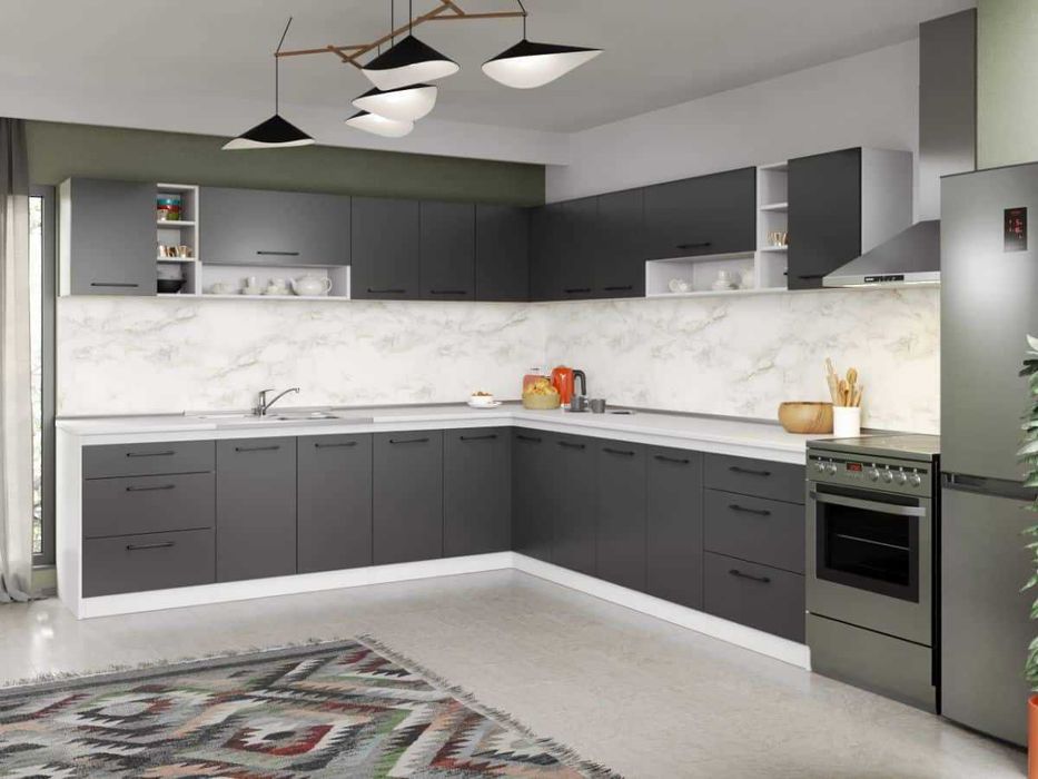 Set Mobila Bucatarie Colt Mina Grafit 280*280 Gri Antracit – C92