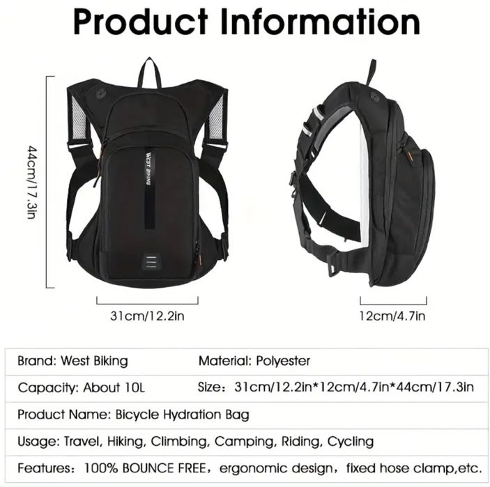 Хидратираща спортна раница + воден резервоар 2L